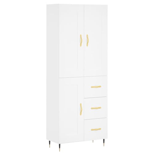 Homgoday Elegantes Highboard aus Holzwerkstoff mit Metallfüßen - Stauraum & Stabilität | Weiß | 69,5 x 34 x 180 cm Model3199985 von Homgoday
