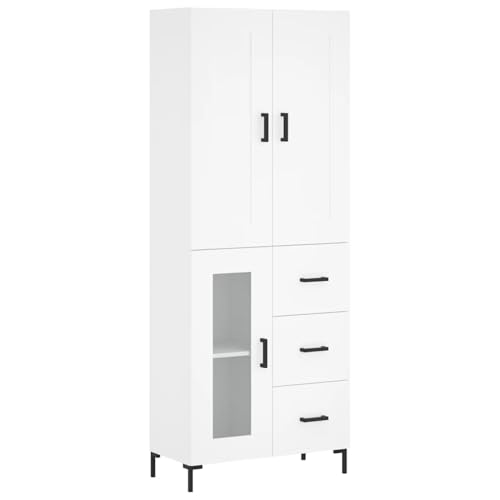 Homgoday Elegantes Highboard aus Holzwerkstoff mit Metallfüßen - Weiß | 69,5 x 34 x 180 cm Model3199937 von Homgoday