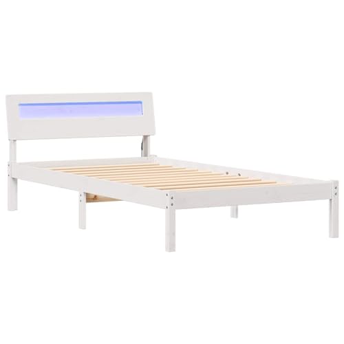 Homgoday Elegantes LED-Plattformbettgestell aus Kiefernholz | Weiß | Innovative Design & Stabilität Model872792 von Homgoday