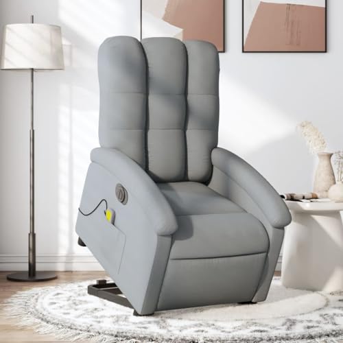 Homgoday Elektrischer Massagesessel mit Aufstehhilfe Fernsehsessel Aufstehsessel Relaxsessel Massagesessel mit Liegefunktion Elektrisch Verstellbar Sessel TV Sessel Wohnzimmer Hellgrau Stoff von Homgoday
