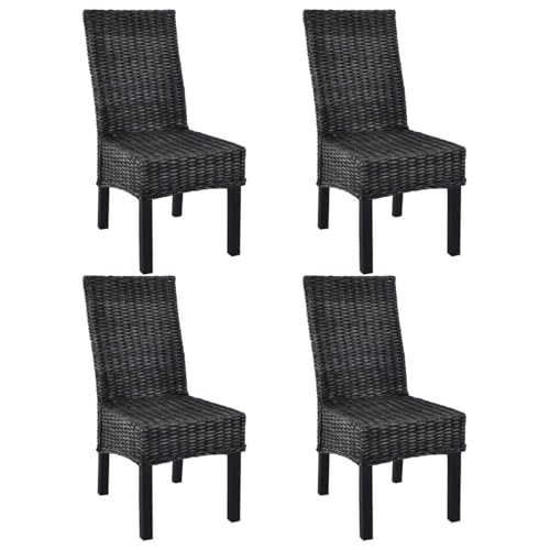 Homgoday Esszimmerstühle 4 STK. Schwarz Kubu Rattan und Mangoholz Esszimmerstuhl Model275469 von Homgoday