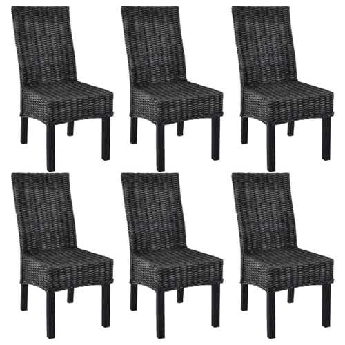 Homgoday Esszimmerstühle 6 STK. Schwarz Kubu Rattan und Mangoholz Esszimmerstuhl Model275470 von Homgoday