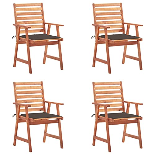 Homgoday Esszimmerstühle und Kissen, 4 Stück, massives Akazienholz, modernes Design, leichte Stühle für den Außenbereich, Garten oder Terrasse, Sessel mit Armlehnen und Rückenlehne, Taupe von Homgoday