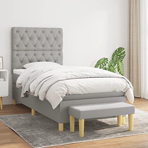 Homgoday Federbett mit Matratze hellgrau 80 x 200 cm Stoff, Bett Bettrahmen, Rahmen, Rahmen, modernes Bett, Struktur Wohnzimmer, Schlafzimmer, Modell 3137349IT von Homgoday