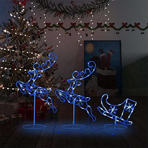 Homgoday Fliegende Rentiere und LED-Schlitten, 3 Stück, leuchtende Weihnachtsdekoration, mit 72 LEDs, 8 verschiedene Lichteffekte, für drinnen und draußen, Baum, Rasen, Garten, blau, 260 x 21 x 87 cm Homgoday Fliegende Rentiere und LED-Schlitten, 3 Stück, leuchtende Weihnachtsdekoration, mit 72 LEDs, 8 verschiedene Lichteffekte, für drinnen und draußen, Baum, Rasen, Garten, blau, 260 x 21 x 87 cm von Homgoday