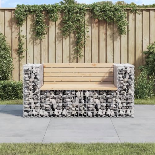 Homgoday Gabionenbank Bank Sitzbank Parkbank Gabione Steinkorb Drahtkorb Gartenbank Bänke Gabionenkorb Ruhebank Gartenbank aus Gabionen Garten Balkon Bank 143x71x65,5 cm Massivholz Kiefer von Homgoday