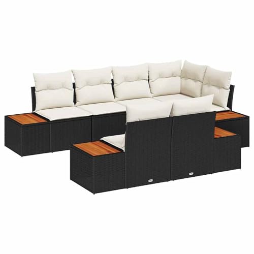 Homgoday Garten-Ecksofa-Set 7 Plätze Schwarz-Creme, Rattan, Außenbereich, Montage erforderlich Model3348103 von Homgoday