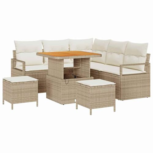 Homgoday Garten-Ecksofa-Set mit Tisch & Hockern, beige, 6 Sitzplätze, Outdoor, Poly-Rattan Model3364471 von Homgoday