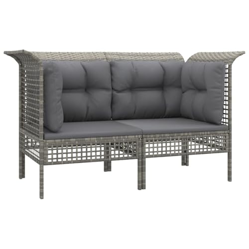 Homgoday Garten-Ecksofas mit Kissen 2 STK. Grau Poly Rattan Outdoor Sofa Model319660 von Homgoday