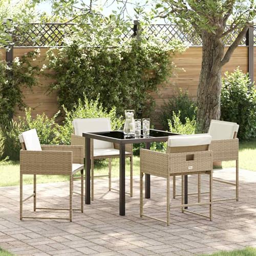 Homgoday Garten Essgruppe 5 pcs Beige Poly-Rattan Garten-Esstisch und Stühle Model3380729 von Homgoday