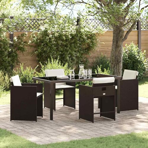 Homgoday Garten Essgruppe 5 pcs Braun Poly-Rattan Garten-Esstisch und Stühle Model3380699 von Homgoday