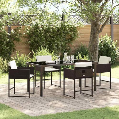 Homgoday Garten Essgruppe 5 pcs Braun Poly-Rattan Garten-Esstisch und Stühle Model3380727 von Homgoday