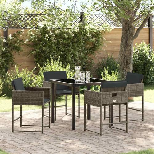 Homgoday Garten Essgruppe 5 pcs Grau Poly-Rattan Garten-Esstisch und Stühle Model3380721 von Homgoday
