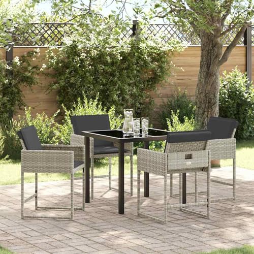 Homgoday Garten Essgruppe 5 pcs Hellgrau Poly-Rattan Garten-Esstisch und Stühle Model3380733 von Homgoday