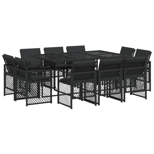 Homgoday Garten-Essgruppe aus PE-Rattan mit Klappstühlen und Stabiler Hartglas-Tischplatte - Schwarz Model3210847 von Homgoday