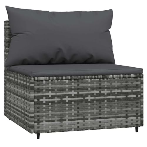 Homgoday Garten-Mittelsofa mit Kissen Grau Poly Rattan Outdoor Sofa Model319769 von Homgoday