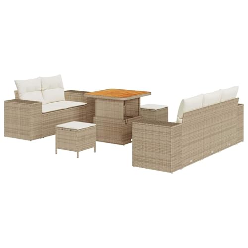 Homgoday Garten-Sofa-Set 6 Plätze Natur Rattan Beige Rechteckig Outdoor Model3361946 von Homgoday
