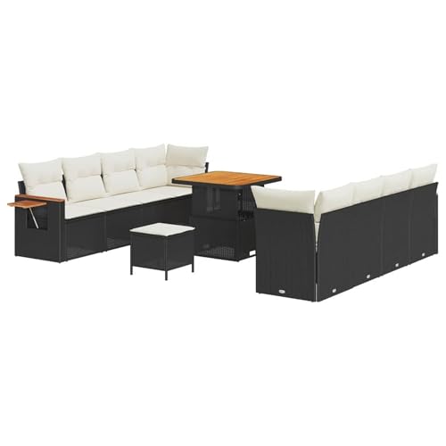 Homgoday Garten-Sofa-Set Schwarz Rechteckig 6 Sitzer Natur-Rattan Outdoor Model3365095 von Homgoday