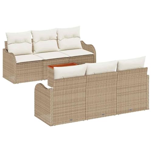 Homgoday Garten-Sofa-Set mit Tisch & Stauraum, PE-Rattan, Akazienholz, für Frühling/Sommer Model3356069 von Homgoday