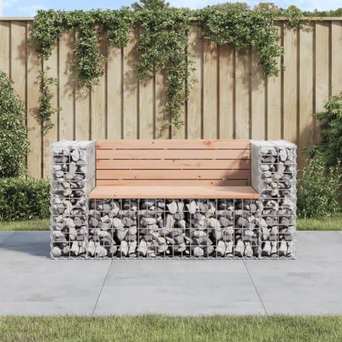 Homgoday Gartenbank aus Gabionen Sitzbank Parkbank Gartenbank Bänke Gabionenkorb Ruhebank Gartenbank mit Lehne Gartenbank mit Sitzfläche 143x71x65,5 cm Massivholz Douglasie von Homgoday