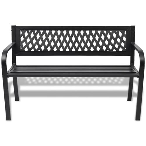 Homgoday Gartenbank aus Stahl mit PVC-Rückenlehne, schwarz, 2-Personen, 118x50x75 cm Model42169 von Homgoday