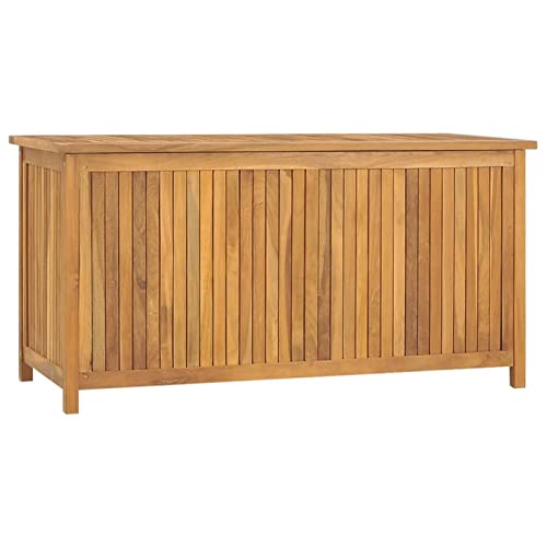 Homgoday Gartenbox mit Deckel Garten Aufbewahrungsbox Auflagenbox Gartentruhe Kissenbox Kissentruhe Auflagentruhe Holztruhe Garten Kiste 114x50x58 cm Massivholz Teak von Homgoday