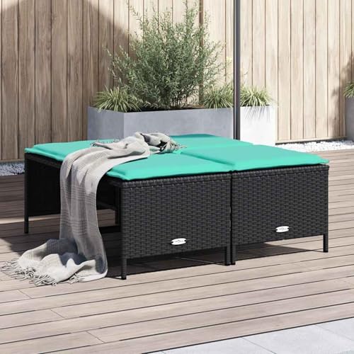 Homgoday Gartenhocker mit Kissen 4 STK. Schwarz Poly Rattan Hocker Model368370 von Homgoday