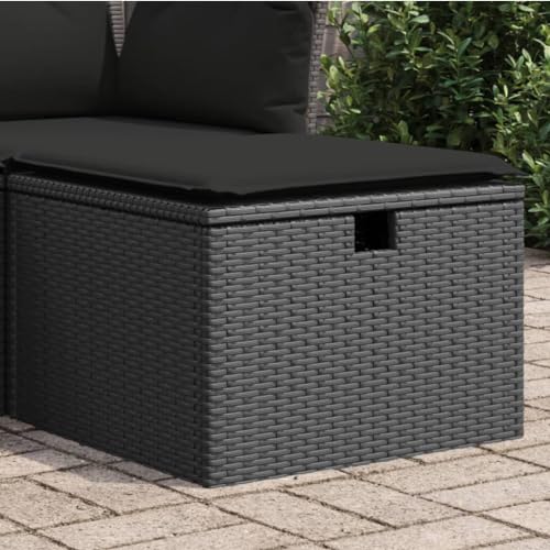 Homgoday Gartenhocker mit Kissen Sitzhocker Fußhocker Sitzhocker Balkon Gartenmöbel Hocker für Balkon Terrasse Garten Schwarz Poly Rattan 55x55x37 cm von Homgoday