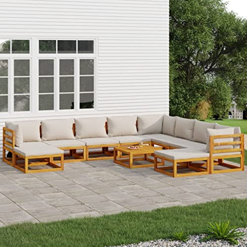 Homgoday Gartenmöbel-Set, 11-teilig, Massivholz und Kissen, Hellgrau, Gartenmöbel-Set, Tisch und Stühle, Dekoration für Terrasse, Hof, Balkon von Homgoday
