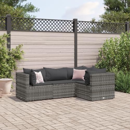 Homgoday Gartenmöbel-Set, 4-teilig, mit Kissen aus Polyrattan, grau, modernes Sofa, Set Schlafsofa, Wohnzimmer, Sofa, Set für den Außenbereich, Modell 3308074 Homgoday Gartenmöbel-Set, 4-teilig, mit Kissen aus Polyrattan, grau, modernes Sofa, Set Schlafsofa, Wohnzimmer, Sofa, Set für den Außenbereich, Modell 3308074 von Homgoday