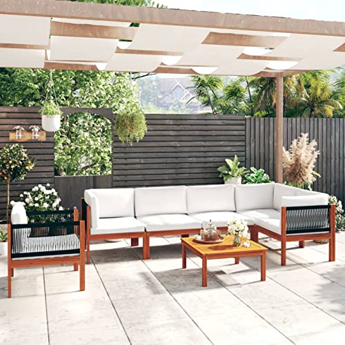 Homgoday Gartenmöbel-Set, 7-teilig, mit Kissen, cremefarben, massives Akazienholz, Set Schlafsofa, Sofa-Set, modernes Sofa, 2 x zentrale + 3 x Ecke + Sessel + Tisch Homgoday Gartenmöbel-Set, 7-teilig, mit Kissen, cremefarben, massives Akazienholz, Set Schlafsofa, Sofa-Set, modernes Sofa, 2 x zentrale + 3 x Ecke + Sessel + Tisch von Homgoday