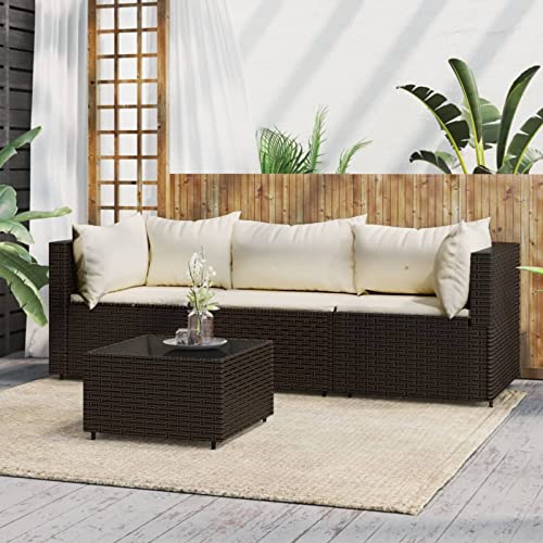 Homgoday Gartenmöbel Set 4-TLG. Balkonmöbel Gartenlounge mit Kissen Sitzgruppe Lounge Sofa Ecksofa Ecklounge Gartengarnitur Rattanmöbel für Garten Balkon und Terrasse Braun von Homgoday