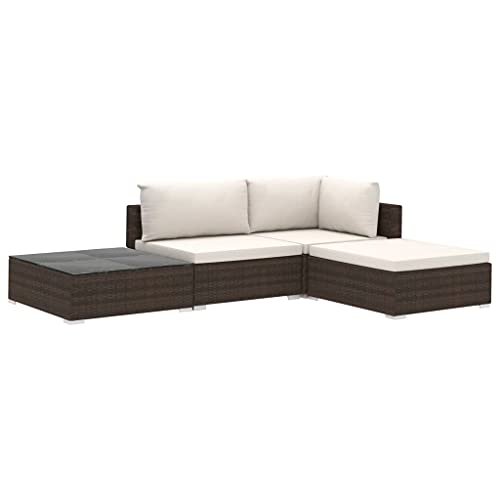 Homgoday Gartenmöbel-Set Gartensofa 4-TLG. Garten-Lounge-Set mit Auflagen Sitzgruppe Gartenlounge Terrassenmöbel Loungemöbel für Garten Terrasse und Balkon Poly Rattan Braun von Homgoday