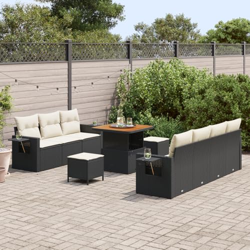 Homgoday Gartenmöbel Set Terrassenmöbel 10-teiliges Garten-Sofa-Set mit Kissen Schwarz Poly Rattan Akazie Homgoday Gartenmöbel Set Terrassenmöbel 10-teiliges Garten-Sofa-Set mit Kissen Schwarz Poly Rattan Akazie von Homgoday