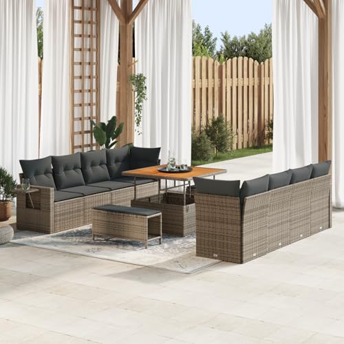 Homgoday Gartenmöbel Set Terrassenmöbel 11-teiliges Garten-Sofa-Set mit Kissen Grau Poly Rattan Akazie Homgoday Gartenmöbel Set Terrassenmöbel 11-teiliges Garten-Sofa-Set mit Kissen Grau Poly Rattan Akazie von Homgoday