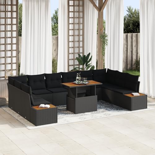 Homgoday Gartenmöbel Set Terrassenmöbel 11-teiliges Garten Sofa Set mit Kissen schwarz Poly Rattan Homgoday Gartenmöbel Set Terrassenmöbel 11-teiliges Garten Sofa Set mit Kissen schwarz Poly Rattan von Homgoday