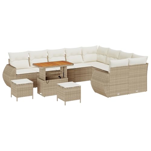 Homgoday Gartenmöbel Set Terrassenmöbel 12-teiliges Garten Sofa Set mit Kissen Beige Poly Rattan Akazie Homgoday Gartenmöbel Set Terrassenmöbel 12-teiliges Garten Sofa Set mit Kissen Beige Poly Rattan Akazie von Homgoday