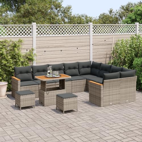 Homgoday Gartenmöbel Set Terrassenmöbel 12-teiliges Garten Sofa Set mit Kissen Grau Poly Rattan Akazie Homgoday Gartenmöbel Set Terrassenmöbel 12-teiliges Garten Sofa Set mit Kissen Grau Poly Rattan Akazie von Homgoday
