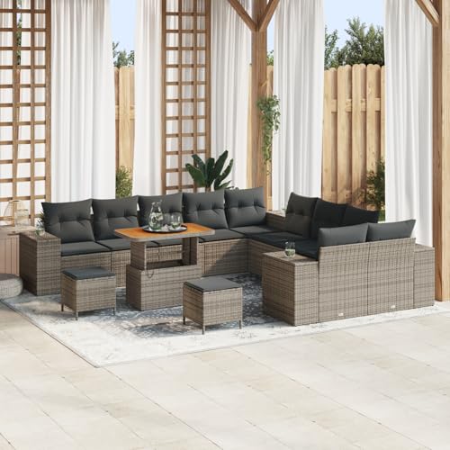 Homgoday Gartenmöbel Set Terrassenmöbel 13-teiliges Garten Sofa Set mit Kissen Grau Poly Rattan Akazie Homgoday Gartenmöbel Set Terrassenmöbel 13-teiliges Garten Sofa Set mit Kissen Grau Poly Rattan Akazie von Homgoday