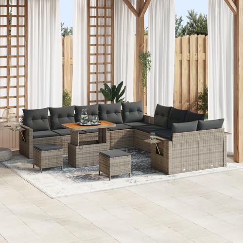 Homgoday Gartenmöbel Set Terrassenmöbel 13-teiliges Garten Sofaset mit Kissen Grau Poly Rattan Akazie Homgoday Gartenmöbel Set Terrassenmöbel 13-teiliges Garten Sofaset mit Kissen Grau Poly Rattan Akazie von Homgoday