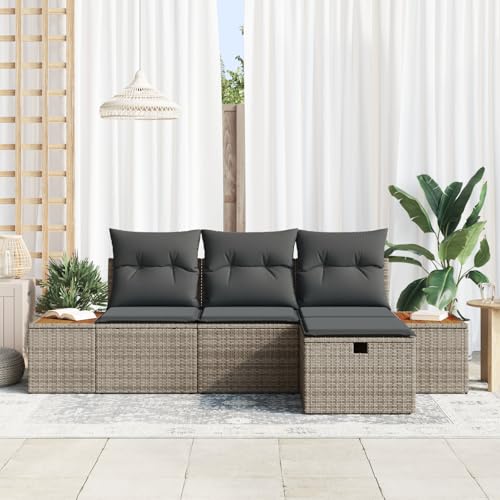 Homgoday Gartenmöbel Set Terrassenmöbel 4-teiliges Garten Sofa Set mit Kissen Grau Poly Rattan von Homgoday