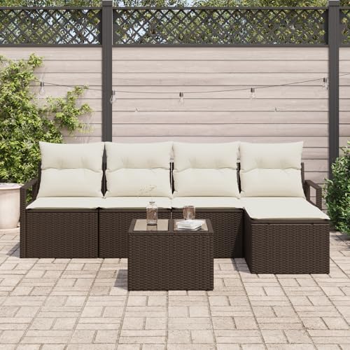 Homgoday Gartenmöbel Set Terrassenmöbel 5-teiliges Garten Sofa Set mit Kissen Grau Poly Rattan von Homgoday
