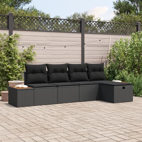 Homgoday Gartenmöbel Set Terrassenmöbel 5-teiliges Garten Sofa Set mit Kissen Schwarz Poly-Rattan von Homgoday