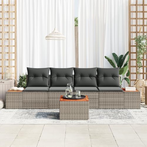 Homgoday Gartenmöbel Set Terrassenmöbel 5-teiliges Gartensofa-Set mit Kissen Grau Poly Rattan Akazie Homgoday Gartenmöbel Set Terrassenmöbel 5-teiliges Gartensofa-Set mit Kissen Grau Poly Rattan Akazie von Homgoday