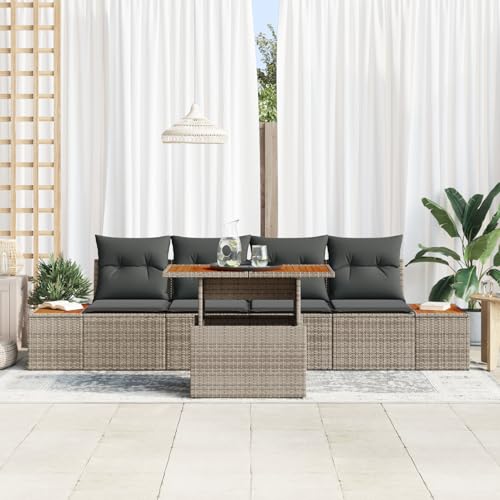 Homgoday Gartenmöbel Set Terrassenmöbel 5-teiliges Gartensofa Set mit Kissen Grau Poly Rattan von Homgoday