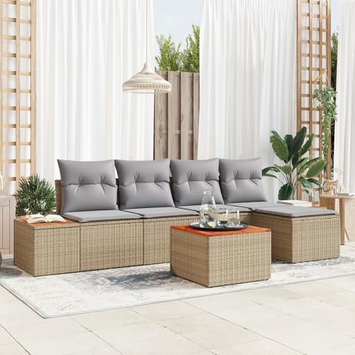 Homgoday Gartenmöbel Set Terrassenmöbel 6-teiliges Garten-Sofa-Set mit Kissen - Beige Poly-Rattan Akazie Homgoday Gartenmöbel Set Terrassenmöbel 6-teiliges Garten-Sofa-Set mit Kissen - Beige Poly-Rattan Akazie von Homgoday