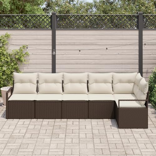 Homgoday Gartenmöbel Set Terrassenmöbel 6-teiliges Garten Sofa Set mit Kissen Braunes Poly Rattan von Homgoday