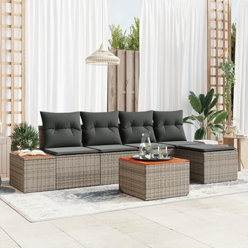 Homgoday Gartenmöbel Set Terrassenmöbel 6-teiliges Garten Sofa Set mit Kissen Grau Poly-Rattan Akazie Homgoday Gartenmöbel Set Terrassenmöbel 6-teiliges Garten Sofa Set mit Kissen Grau Poly-Rattan Akazie von Homgoday