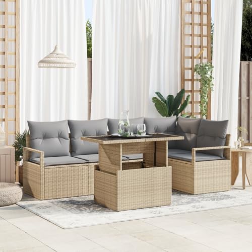Homgoday Gartenmöbel Set Terrassenmöbel 6-teiliges Garten Sofa Set mit Kissen in Beige aus Poly Rattan Homgoday Gartenmöbel Set Terrassenmöbel 6-teiliges Garten Sofa Set mit Kissen in Beige aus Poly Rattan von Homgoday