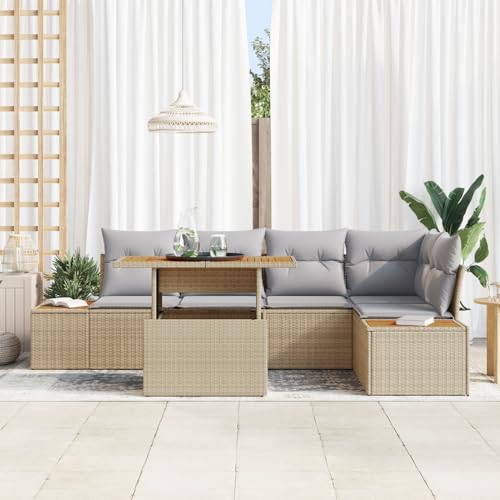 Homgoday Gartenmöbel Set Terrassenmöbel 6-teiliges Gartensofa-Set mit Kissen Beige Poly Rattan Homgoday Gartenmöbel Set Terrassenmöbel 6-teiliges Gartensofa-Set mit Kissen Beige Poly Rattan von Homgoday